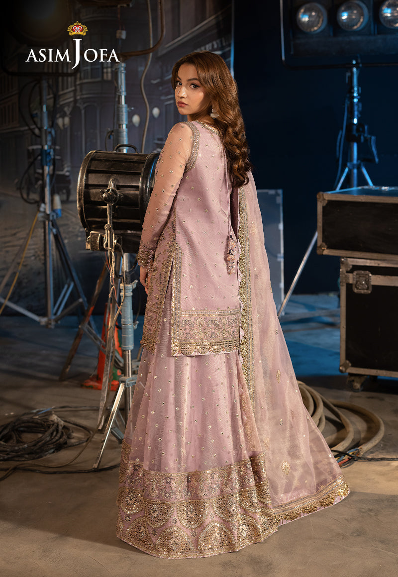 AJLFFD-18 Embroidered Zari Check Net Stitched 3 PCS