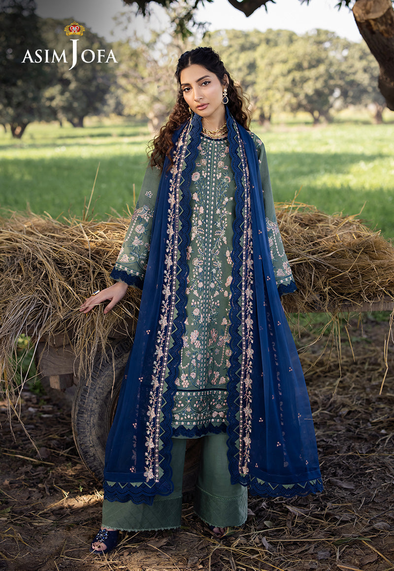 AJELLD-14 EMBROIDERED LAWN Stitched 3PCS Luxury Pakistani Dresses