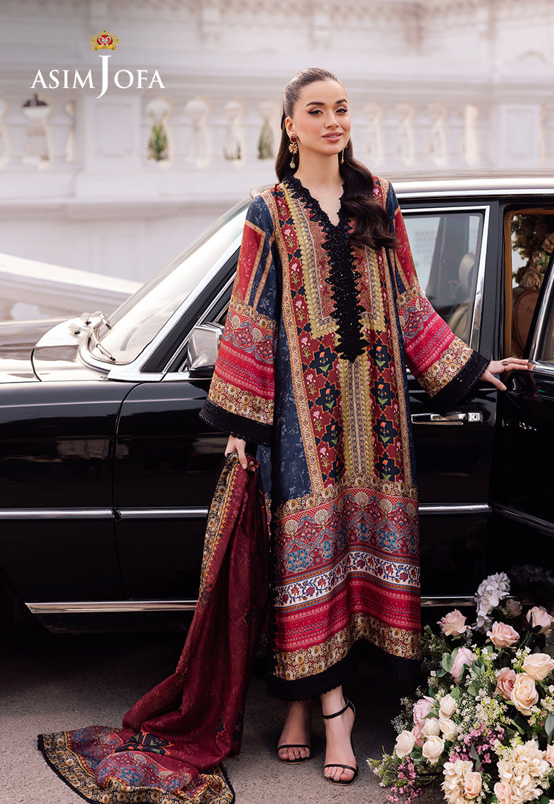 AJRSD-05 DIGITALLY PRINTED EMBROIDERED BLENDED SILK STITCHED 1 PC