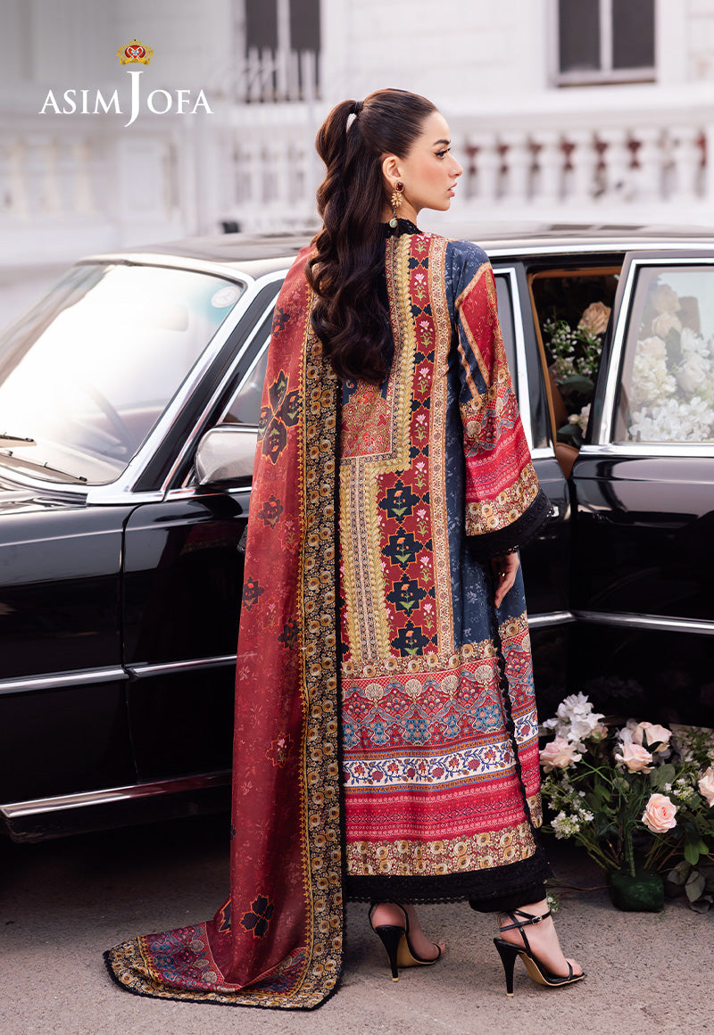 AJRS-05 DIGITALLY PRINTED EMBROIDERED BLENDED SILK 3 PCS
