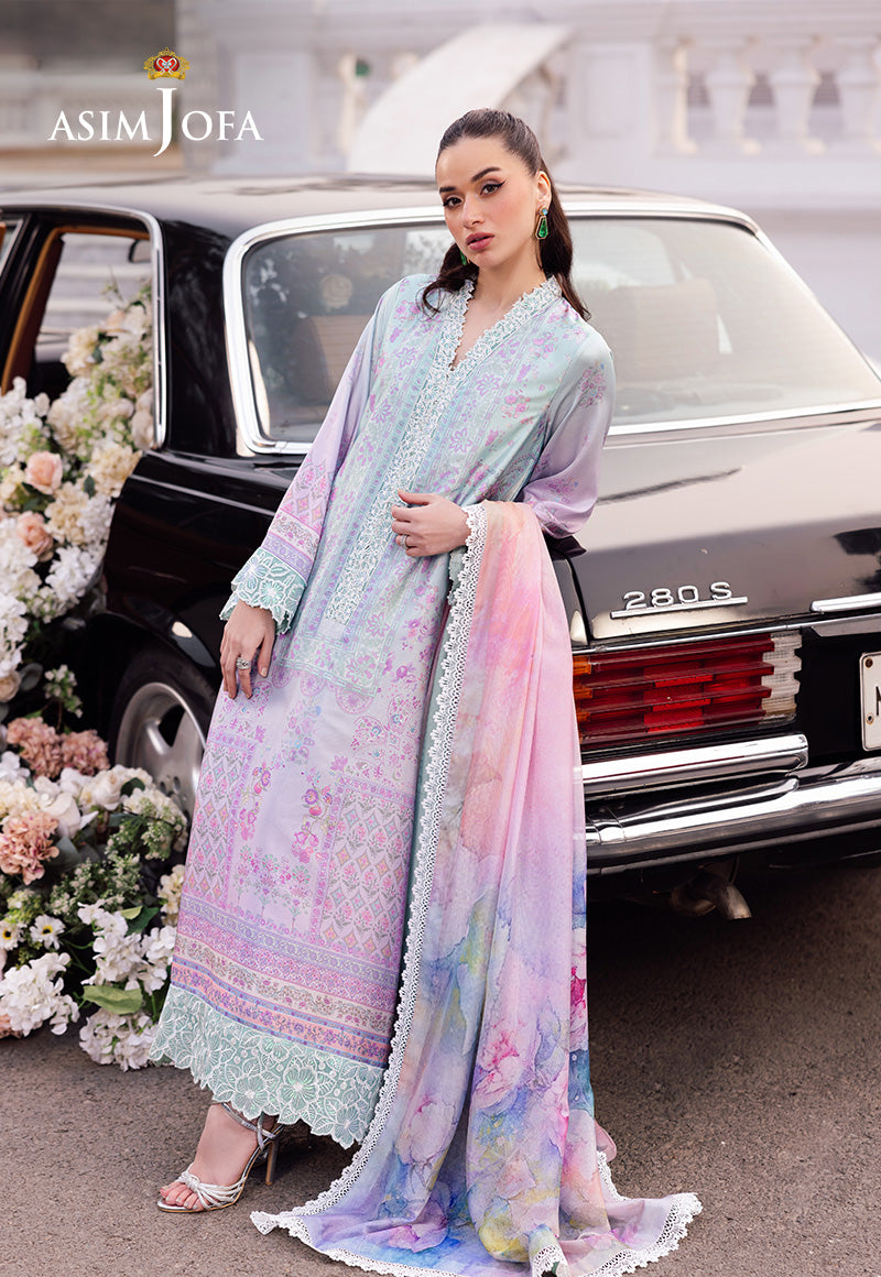 AJRSD-07 DIGITALLY PRINTED EMBROIDERED BLENDED SILK STITCHED 3 PCS