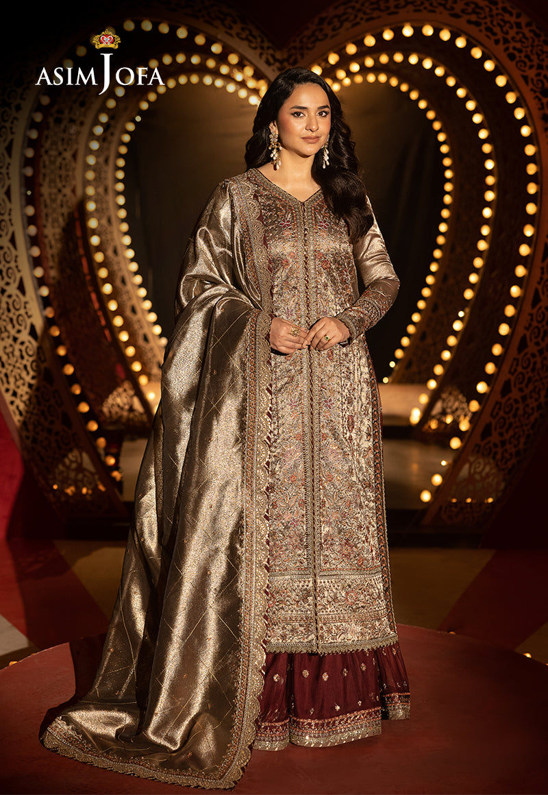 AJLFFD-09 Embroidered Zari Tissue Stitched 3PCS Luxury Pakistani Dresses