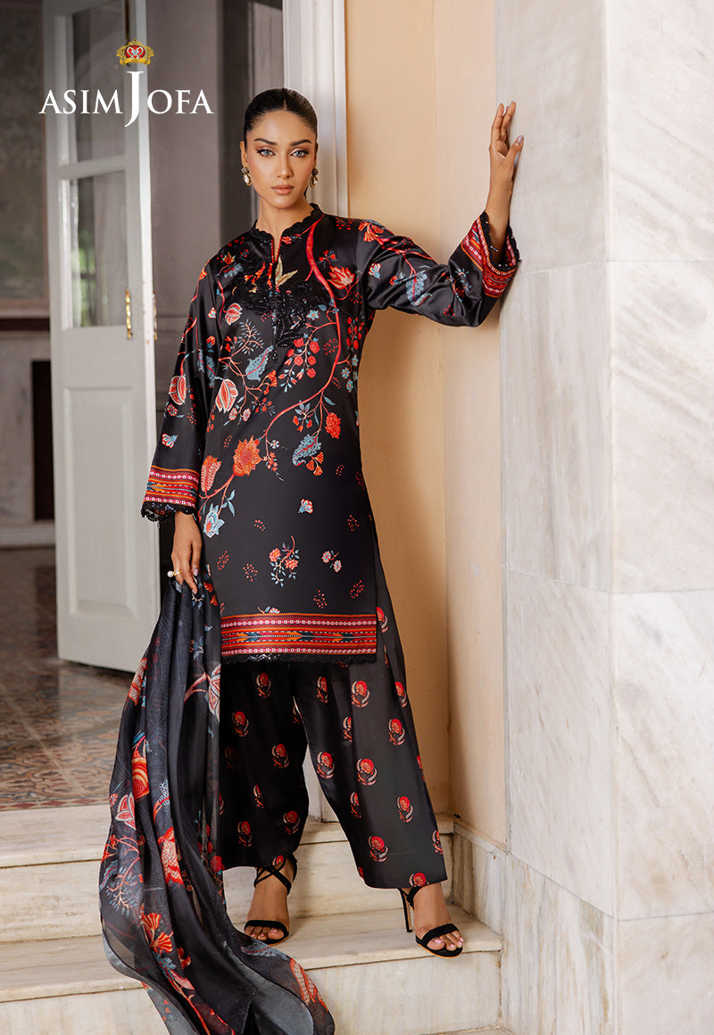 AJPB-200 PRINTED CHARMEUSE SILK STITCHED 3 PCS