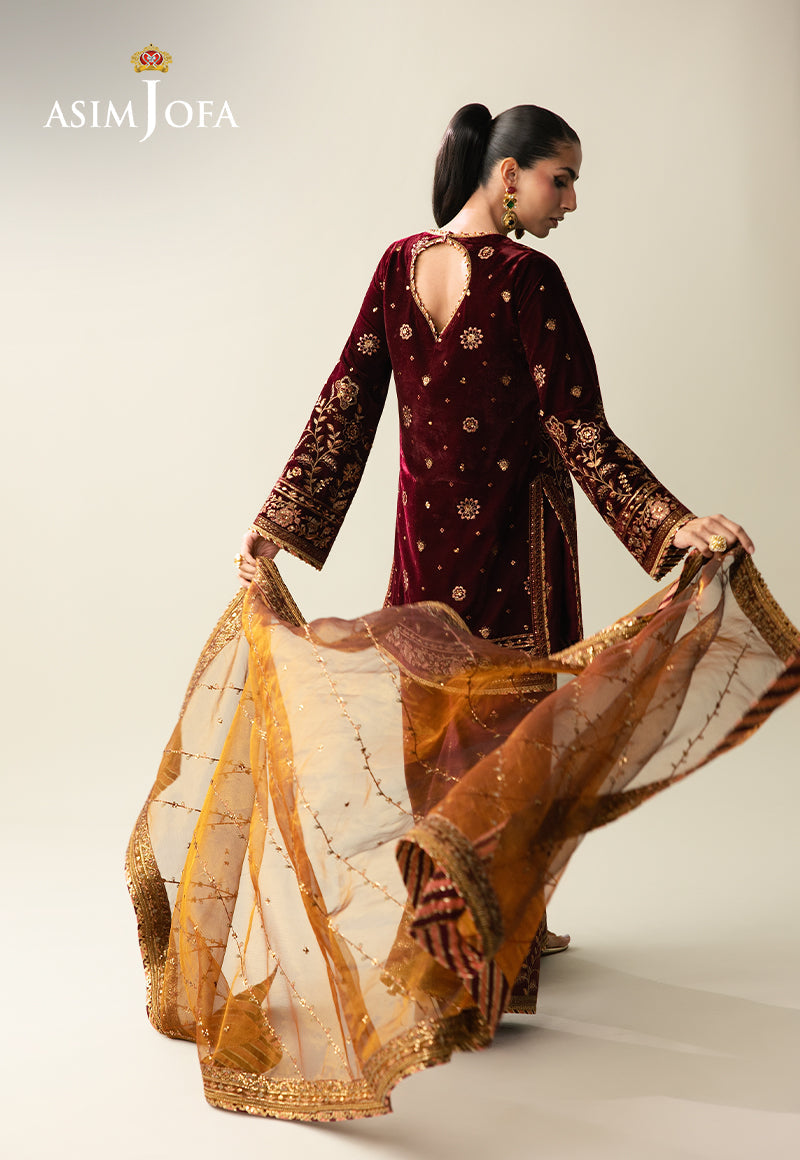 AJULMD-07 Embroidered Velvet Stitched 3 Pcs