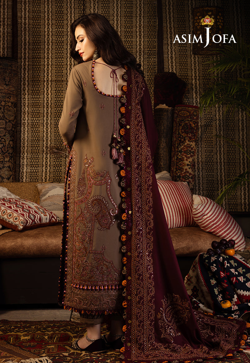 AJKTD-11 EMBROIDERED SLUB RAW SILK 3 PCS