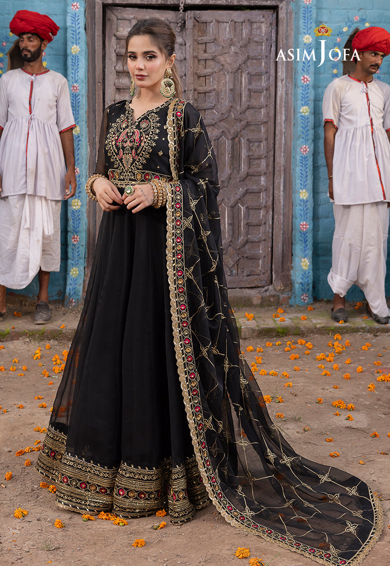 beaded black prom dress Asim Jofa Black Maxi Chiffon Collection Emarlad Wear