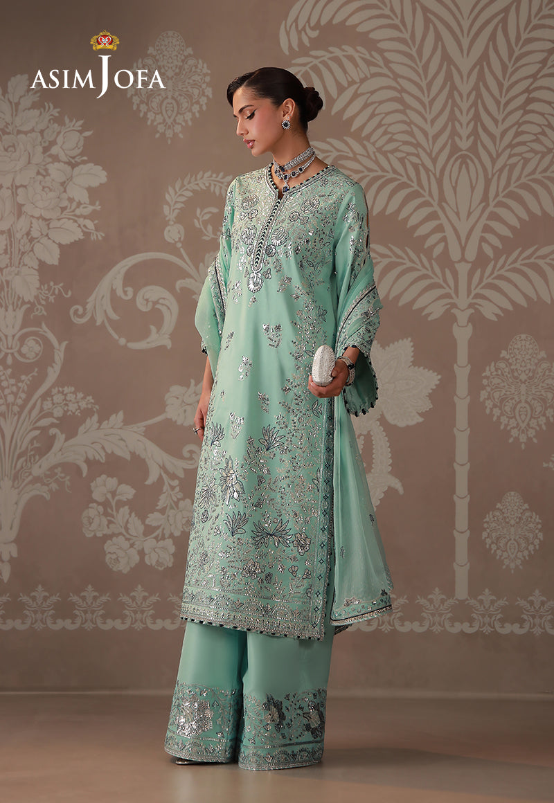 AJULDD-09 Embroidered Raw Silk Stitched 3 Pcs
