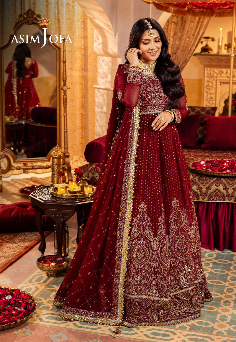 asim jofa red dress AJSM-11 EMBROIDERED CHIFFON 3 PCS