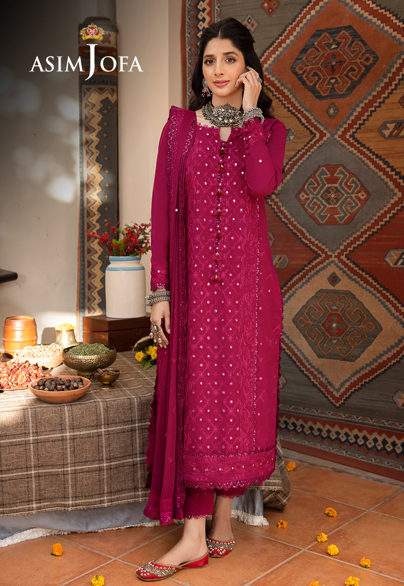 AJSWP-08 STITCHED EMBROIDERED LAWN SILK 3 PCS
