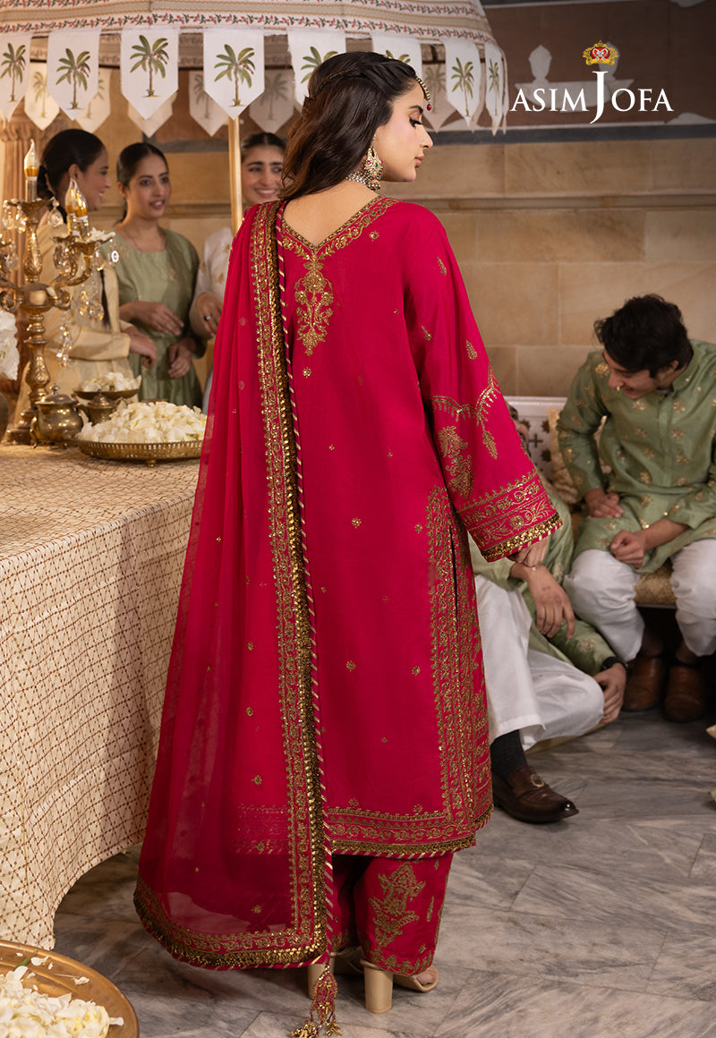 AJSHD-09 EMBROIDERED RAW SILK STITCHED 3 PCS
