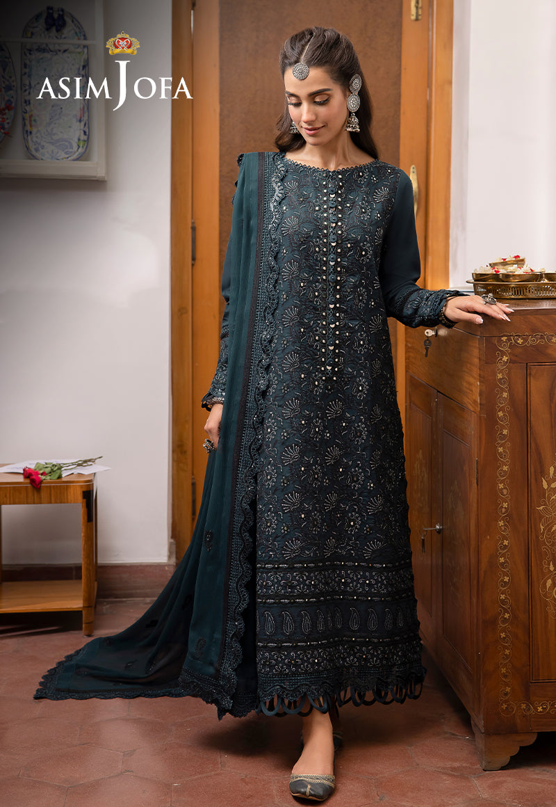 AJSWP-13 STITCHED EMBROIDERED LAWN SILK 3 PCS