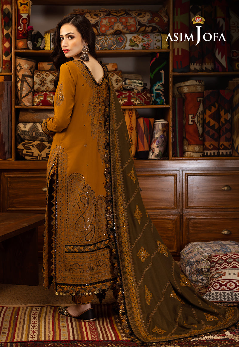 AJKT-12 EMBROIDERED SLUB RAW SILK 3 PCS