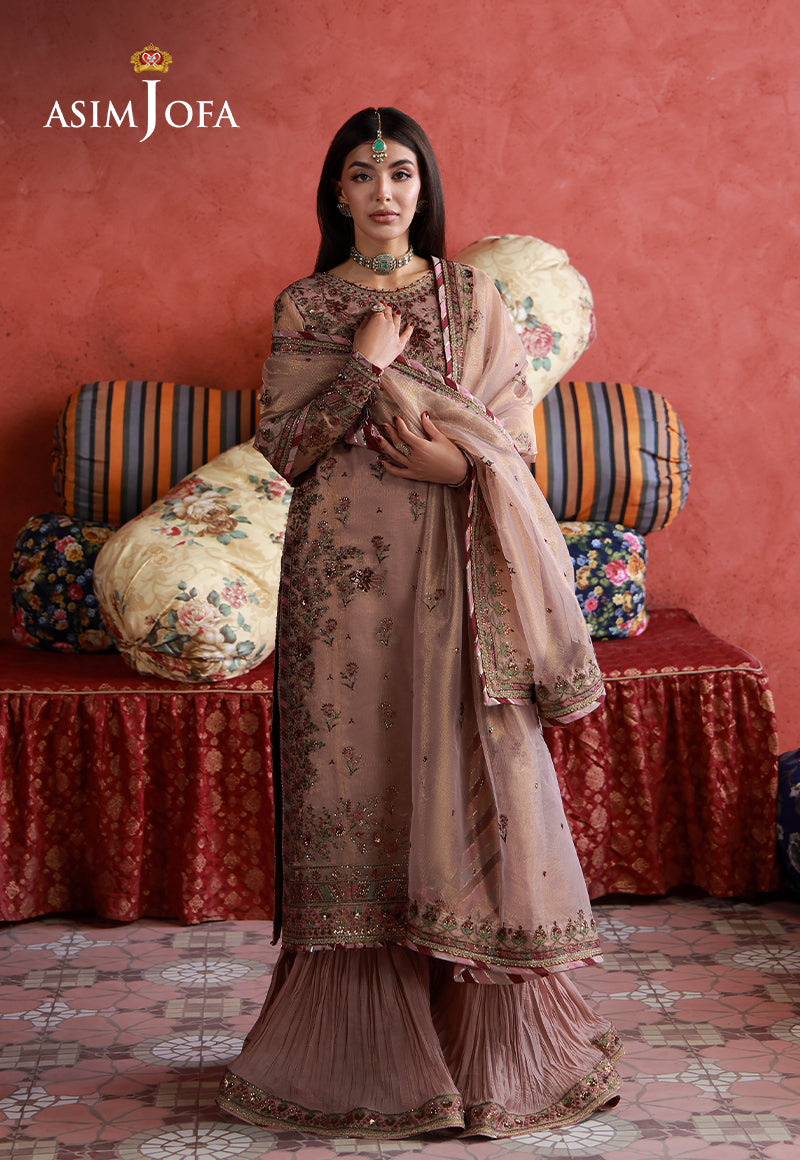 AJULN-12 Embroidered Zari Check Net Unstitched 3 Pcs