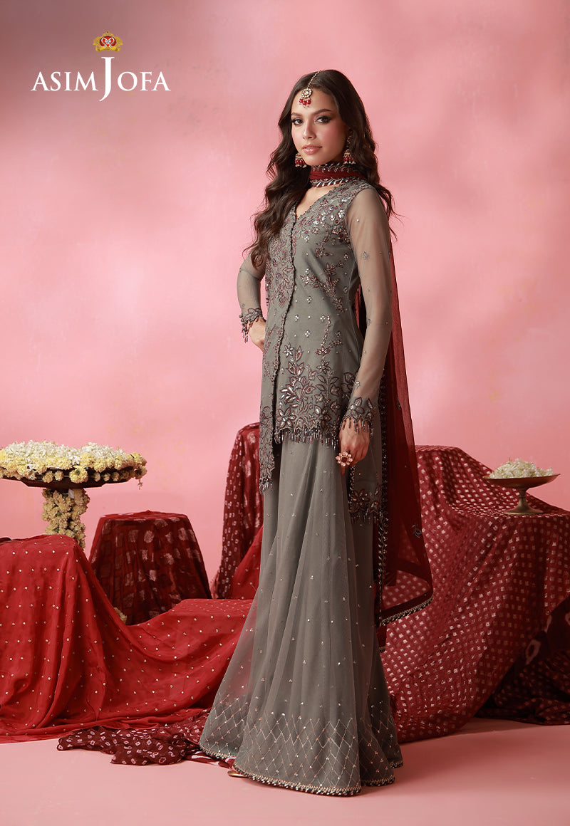 AJUFC-14 Embroidered Poly Net Unstitched 3 Pcs
