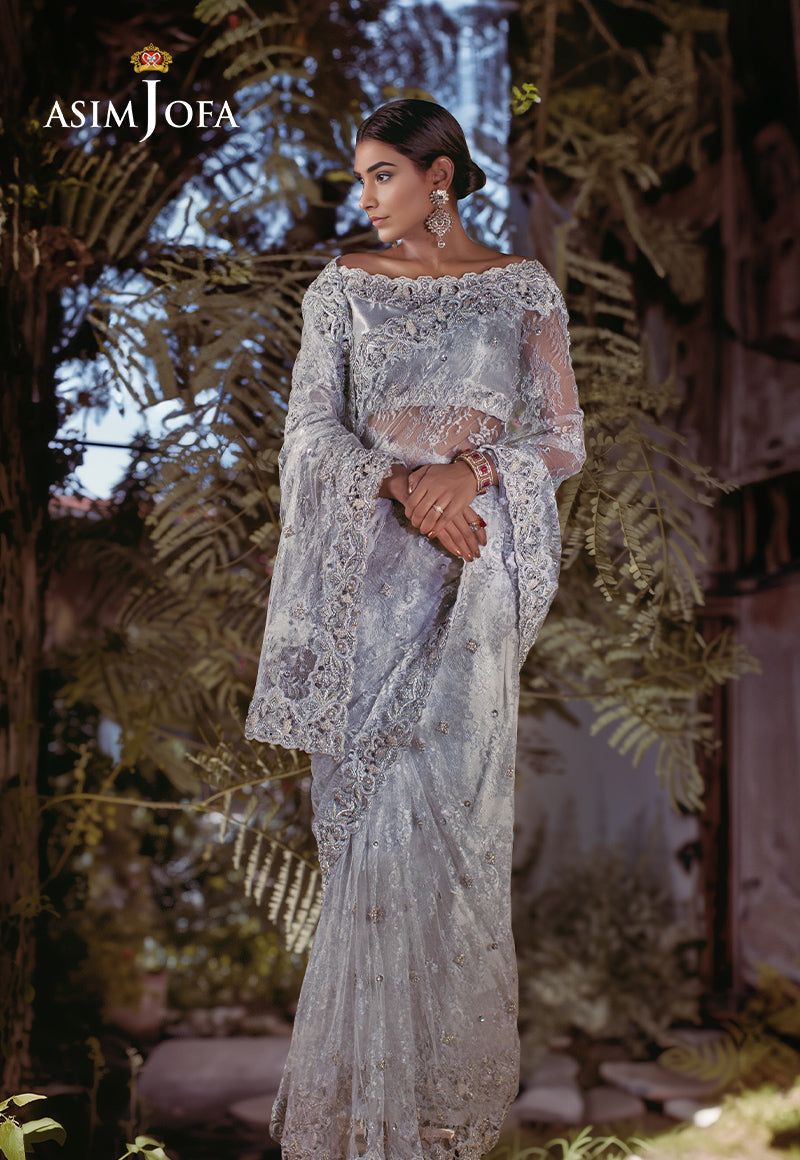 AJBRD-07 HAND EMBROIDERED CHANTILLY SAREE 3 PCS
