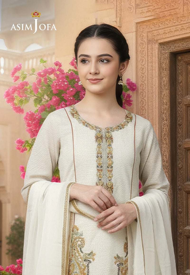 AJDSAI-558 EMBROIDERED KHADI NET STITCHED 3 PCS