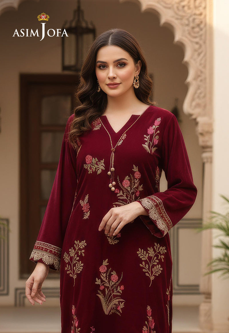 AJDSAI-579 EMBROIDERED VELVET STITCHED 2 PCS