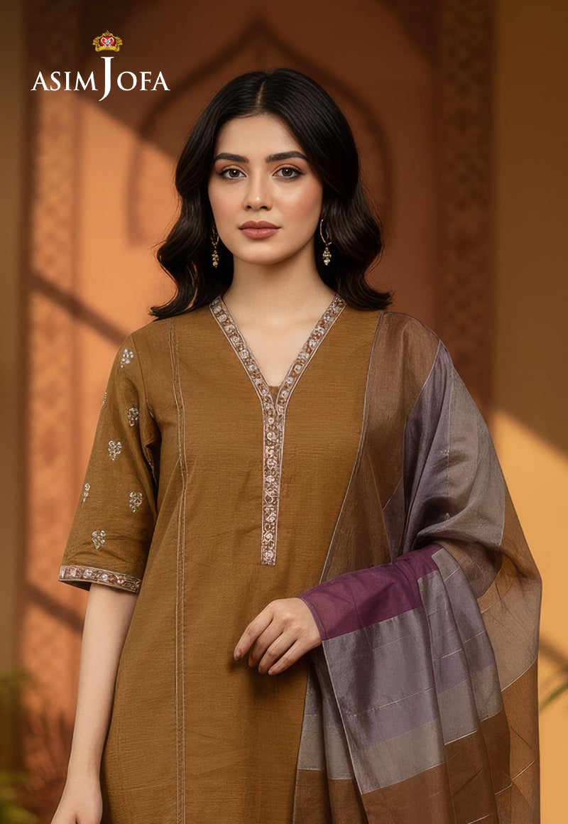 AJDSAI-604 EMBROIDERED RAW SILK STITCHED 3 PCS