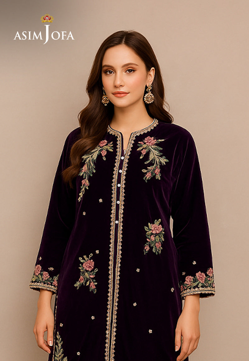 AJDSAI-611 EMBROIDERED VELVET STITCHED 2 PCS