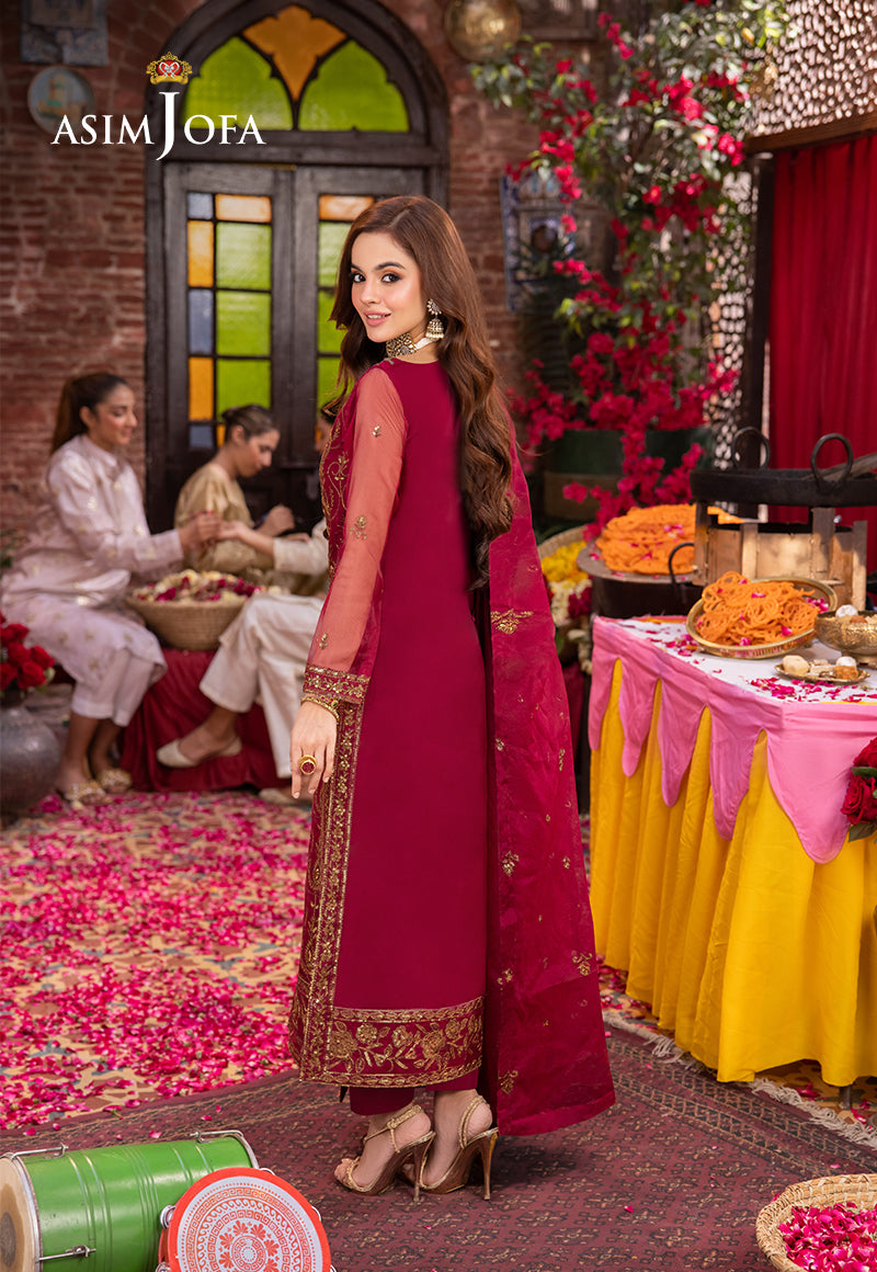 AJEMB-23 EMBROIDERED ORGANZA STITCHED 3 PCS