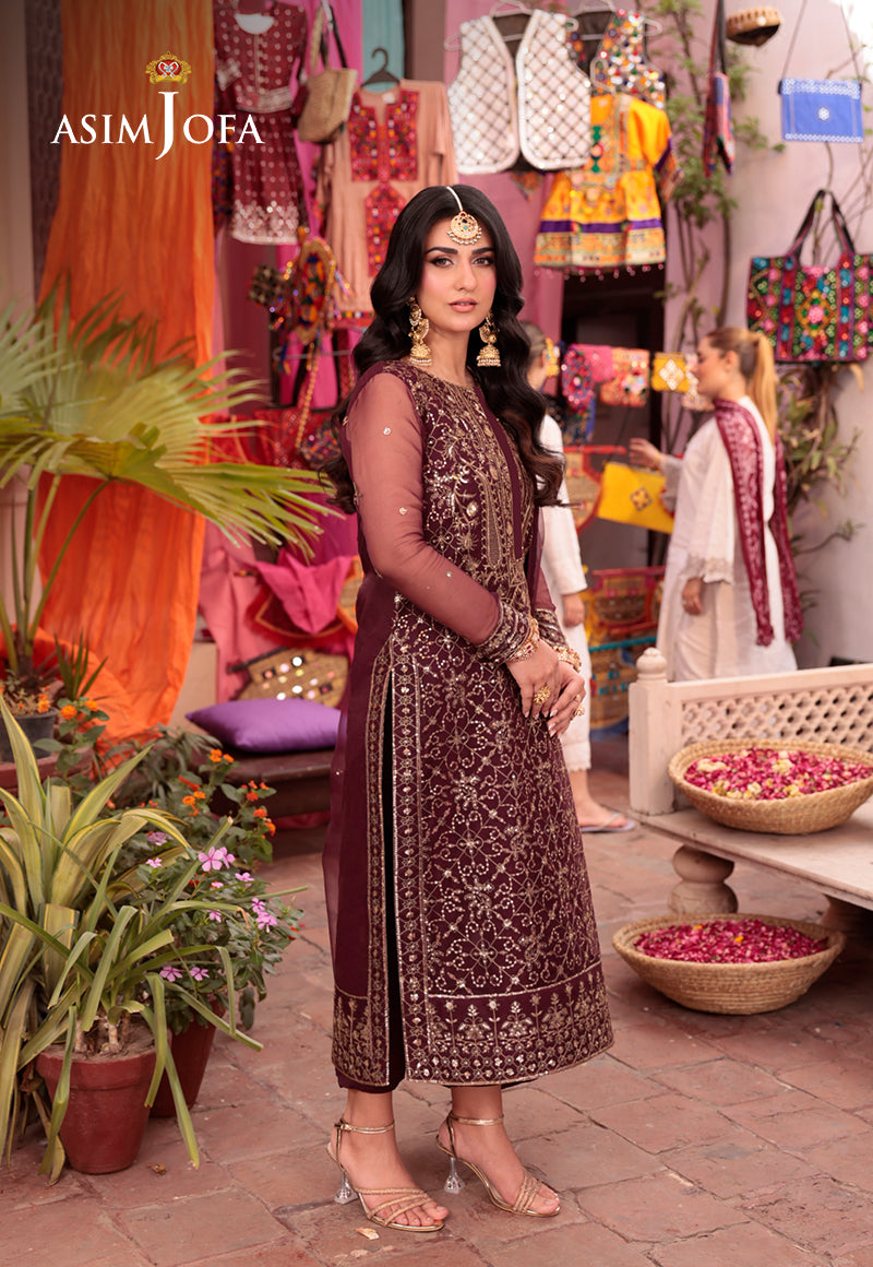 AJEMB-24 EMBROIDERED ORGANZA STITCHED 3 PCS