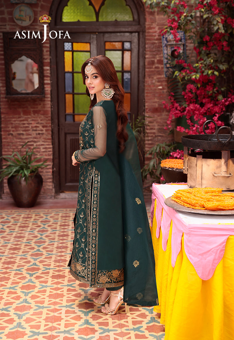 AJEMB-25 EMBROIDERED ORGANZA STITCHED 3 PCS