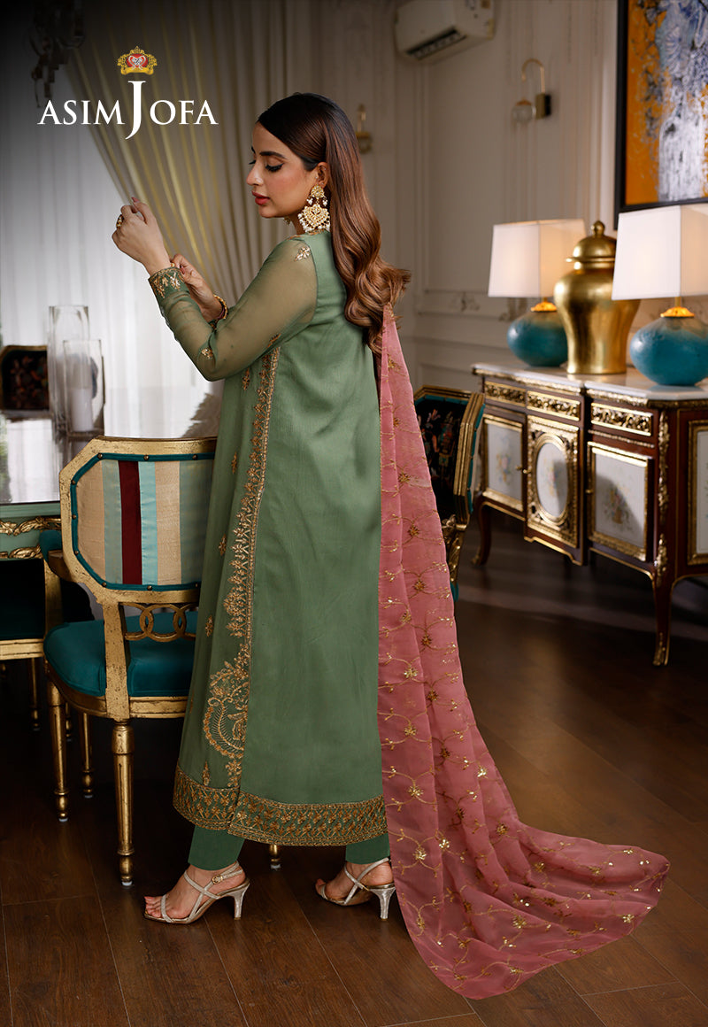 AJJMB-19 EMBROIDERED CHIFFON , ORGANZA STITCHED 3 PCS