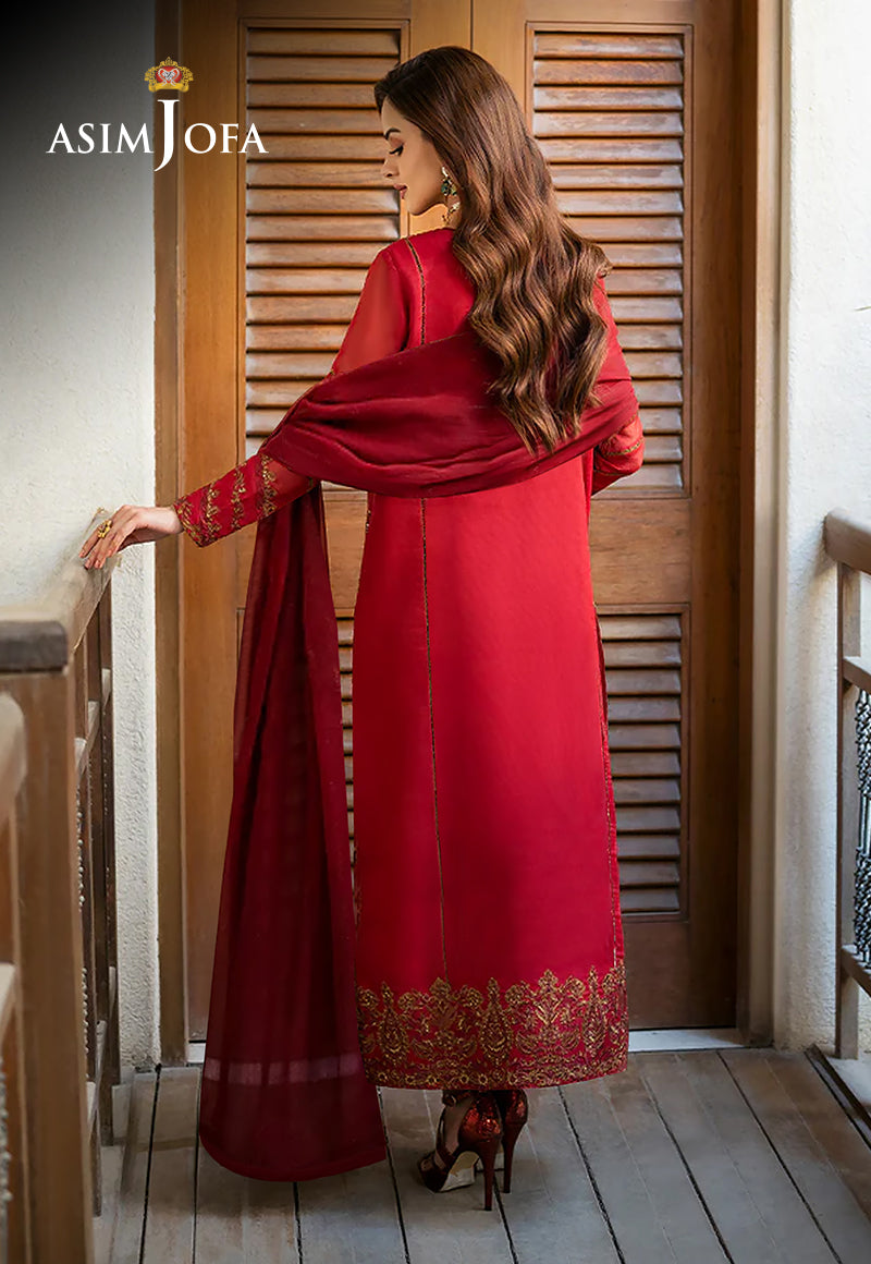 AJKMB-15 EMBROIDERED COTTON NET ORGANZA STITCHED 3 PCS