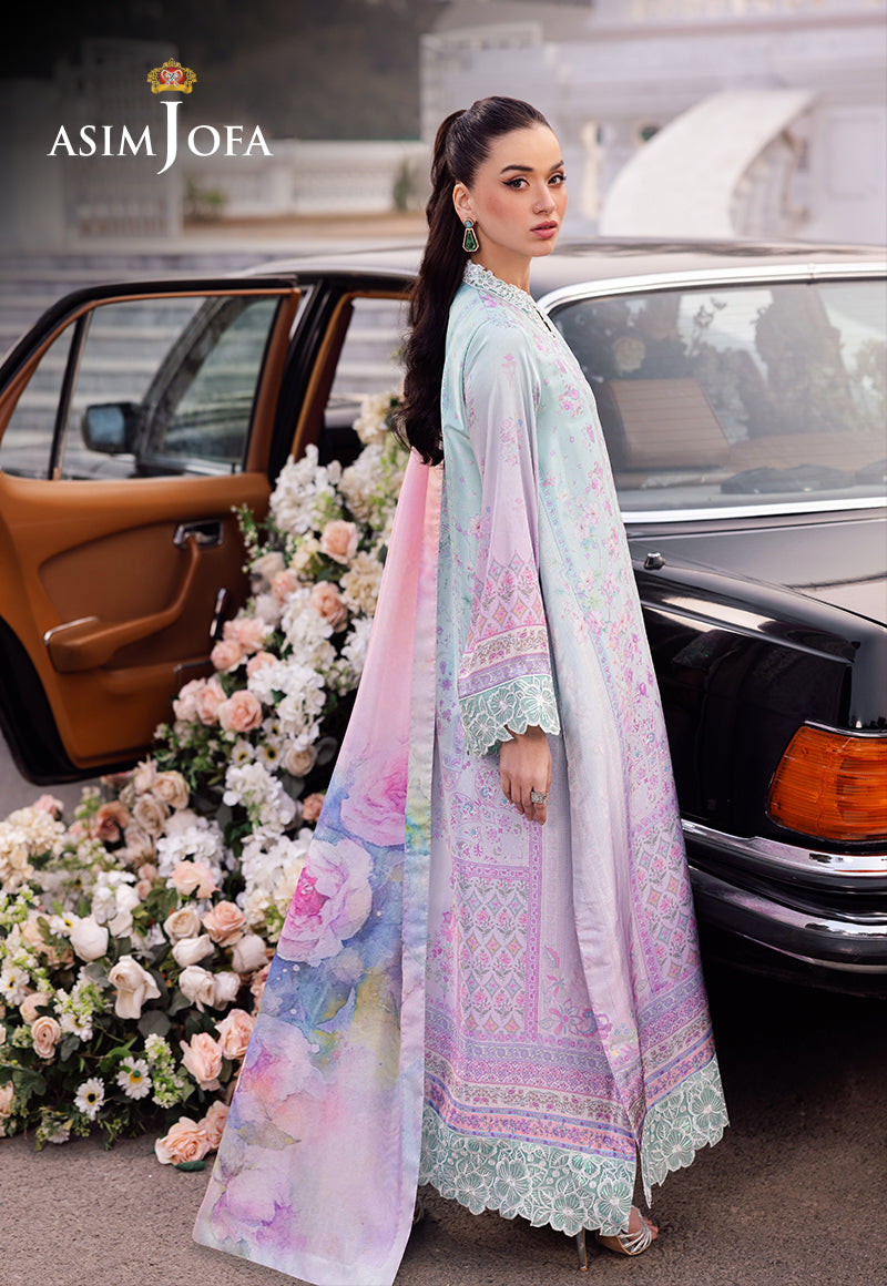 AJRSB-07 DIGITALLY PRINTED EMBROIDERED BLENDED SILK STITCHED 3 PCS