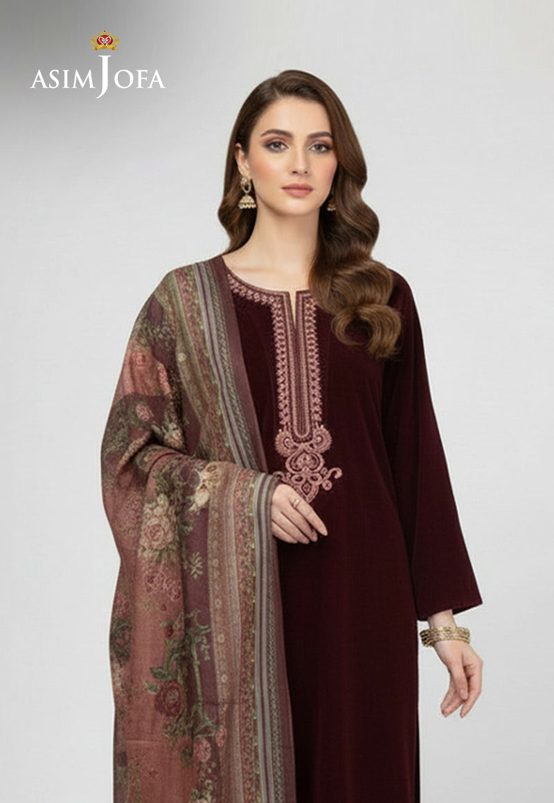 AJSO-209 Velvet Shirt Dupatta Trouser 3 Pcs