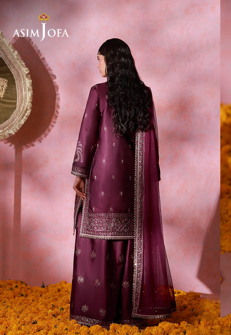 AJULFID-03 Embroidered Charmeuse Silk Stitched 3 Pcs