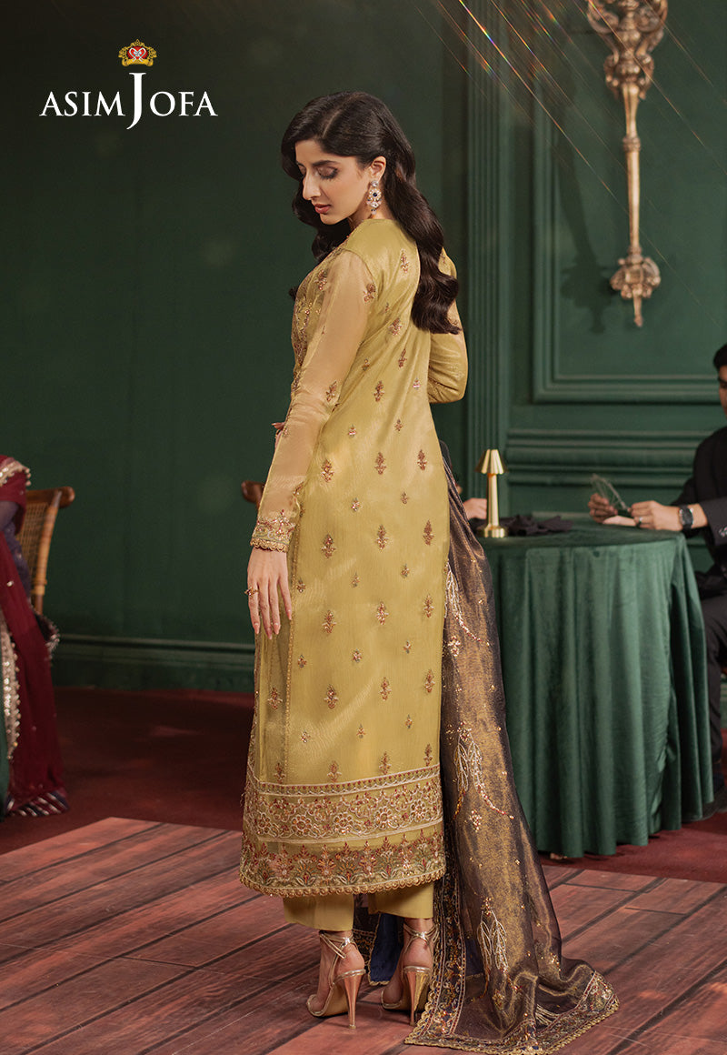 AJPFD-26 EMBROIDERED ZARI NET Stitched 3 PCS