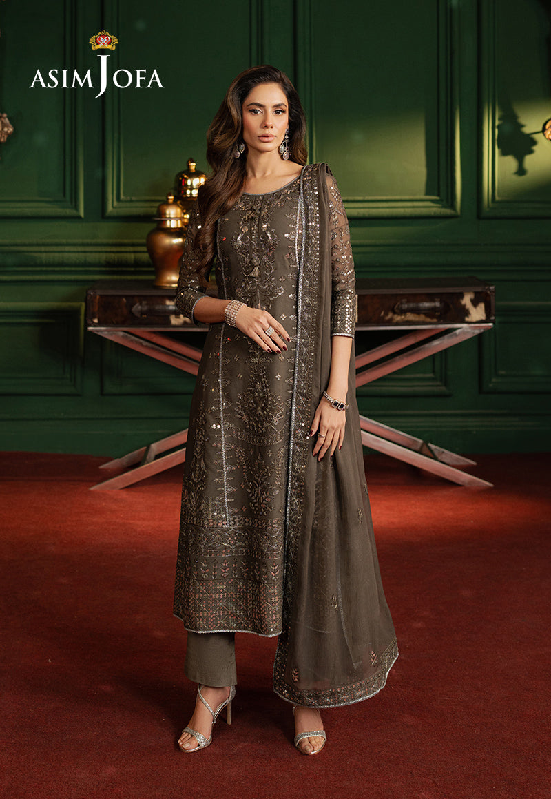asim jofa brown dress Asim Jofa Velvet Festive Pakistani Chiffon Dress main image 0