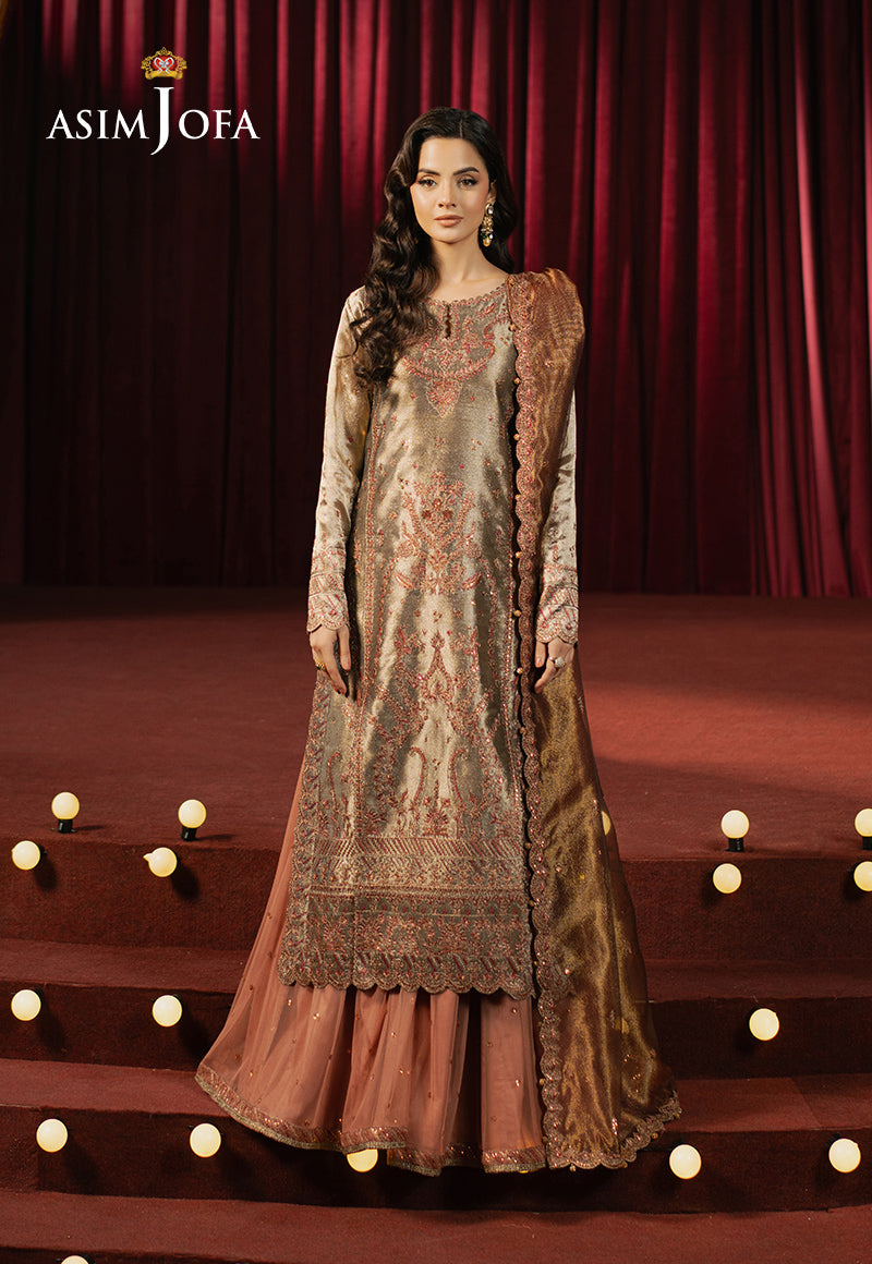 AJPFD-16 EMBROIDERED ZARI TISSUE Stitched 3PCS Luxury Pakistani Dresses