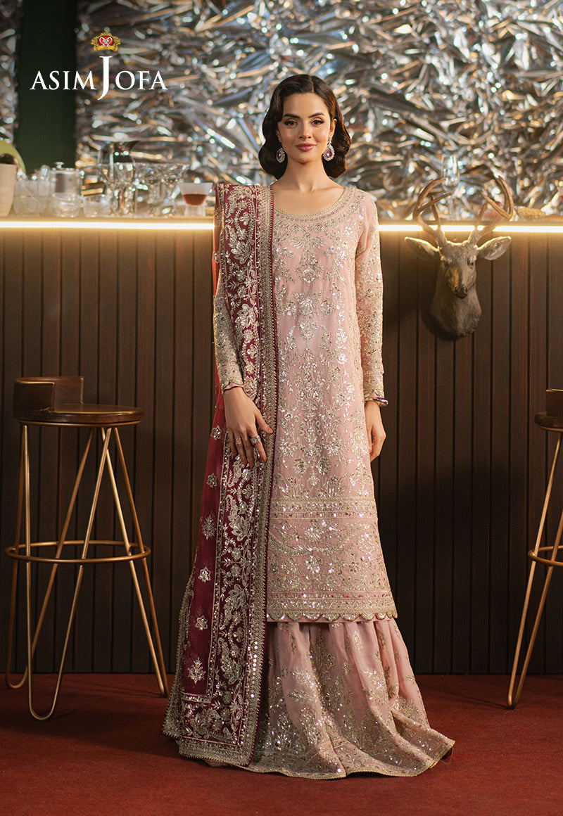 asim jofa pink dress AJLFC-02  Asim Jofa Pink Organza 2-Piece Stitched Cape Dress Online
