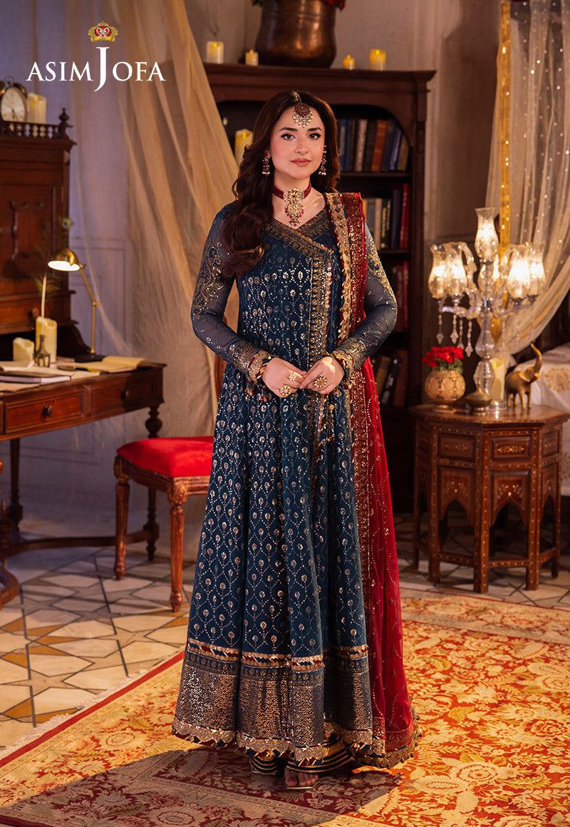 asim jofa blue dress AJCRD-06 EMBROIDERED CHIFFON STITCHED 2 PCS Navy blue chiffon