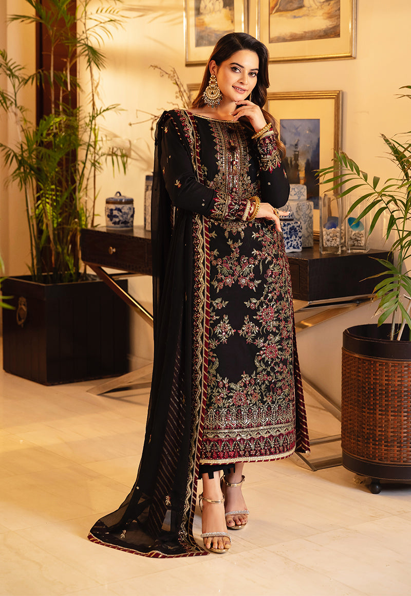beaded black prom dress AJSM-30 EMBROIDERED POLY COTTON 3 PCS – Asim Jofa