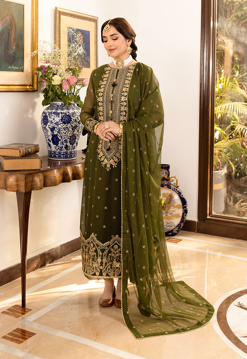 asim jofa green dress Custom Asim Jofa Green Chiffon Suit | Embroidered Pakistani Formal Wear