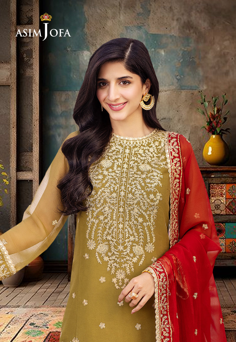 AJCFD-26 EMBROIDERED CHIFFON STITCHED 3 PCS