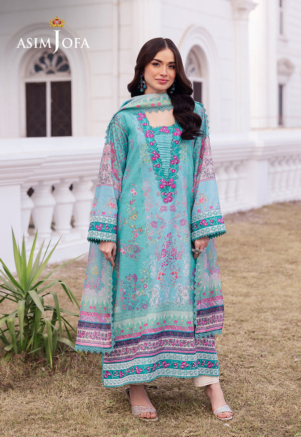 AJRS-04 DIGITALLY PRINTED EMBROIDERED RAW SILK 3 PCS