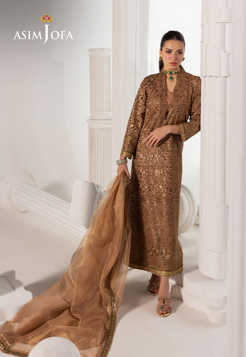 AJIZLD-11 EMBROIDERED CHIFFON Stitched 3 PCS Luxury Pakistani Dresses