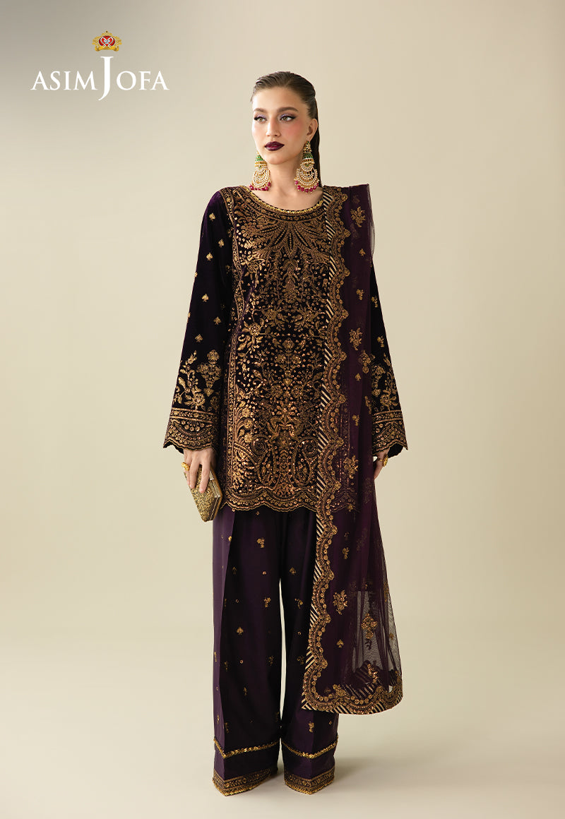 AJULM-02 Embroidered Velvet Unstitched 3 Pcs