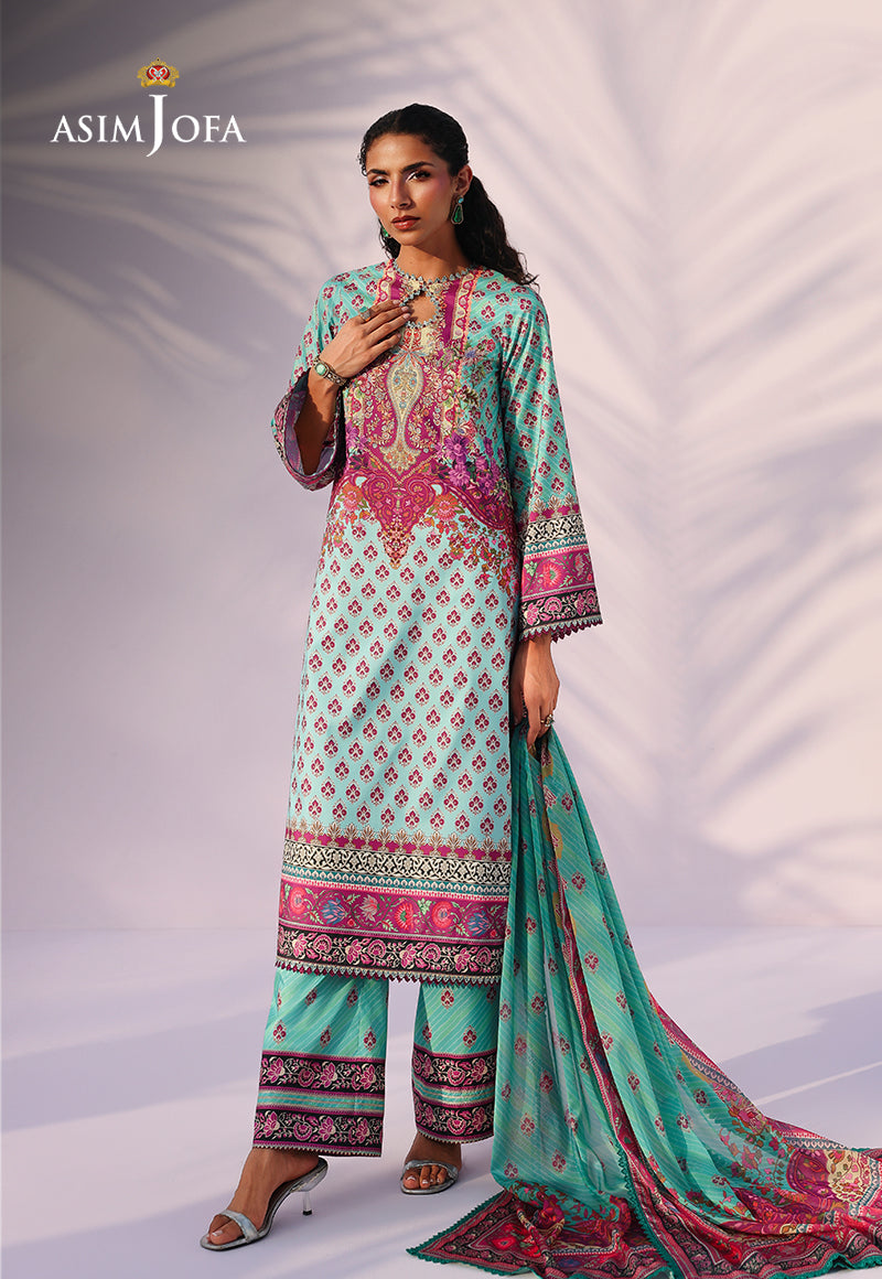 AJUC-04 Printed Katan Silk Unstitched 3 Pcs