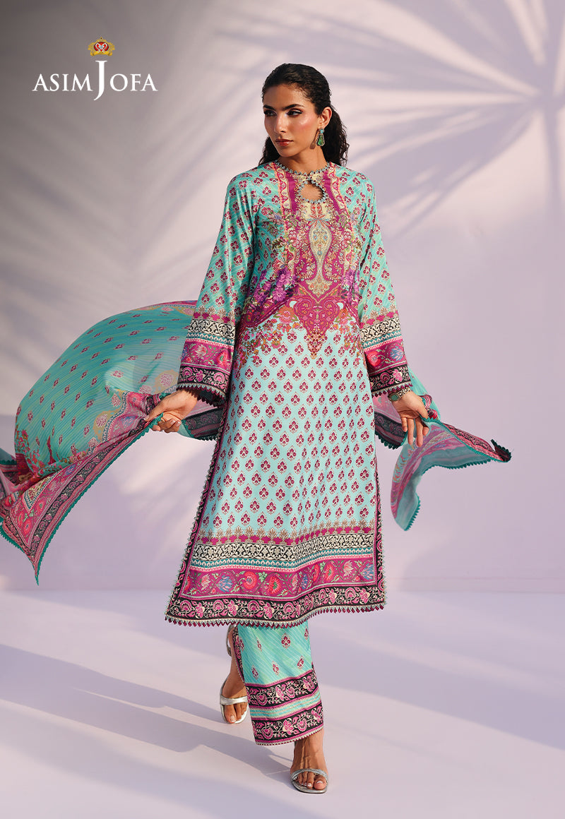AJUC-04 Printed Katan Silk Unstitched 3 Pcs