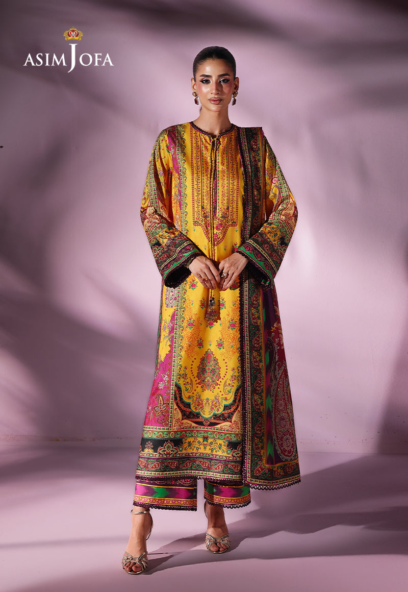 AJUC-03 Printed Katan Silk Unstitched 3 Pcs
