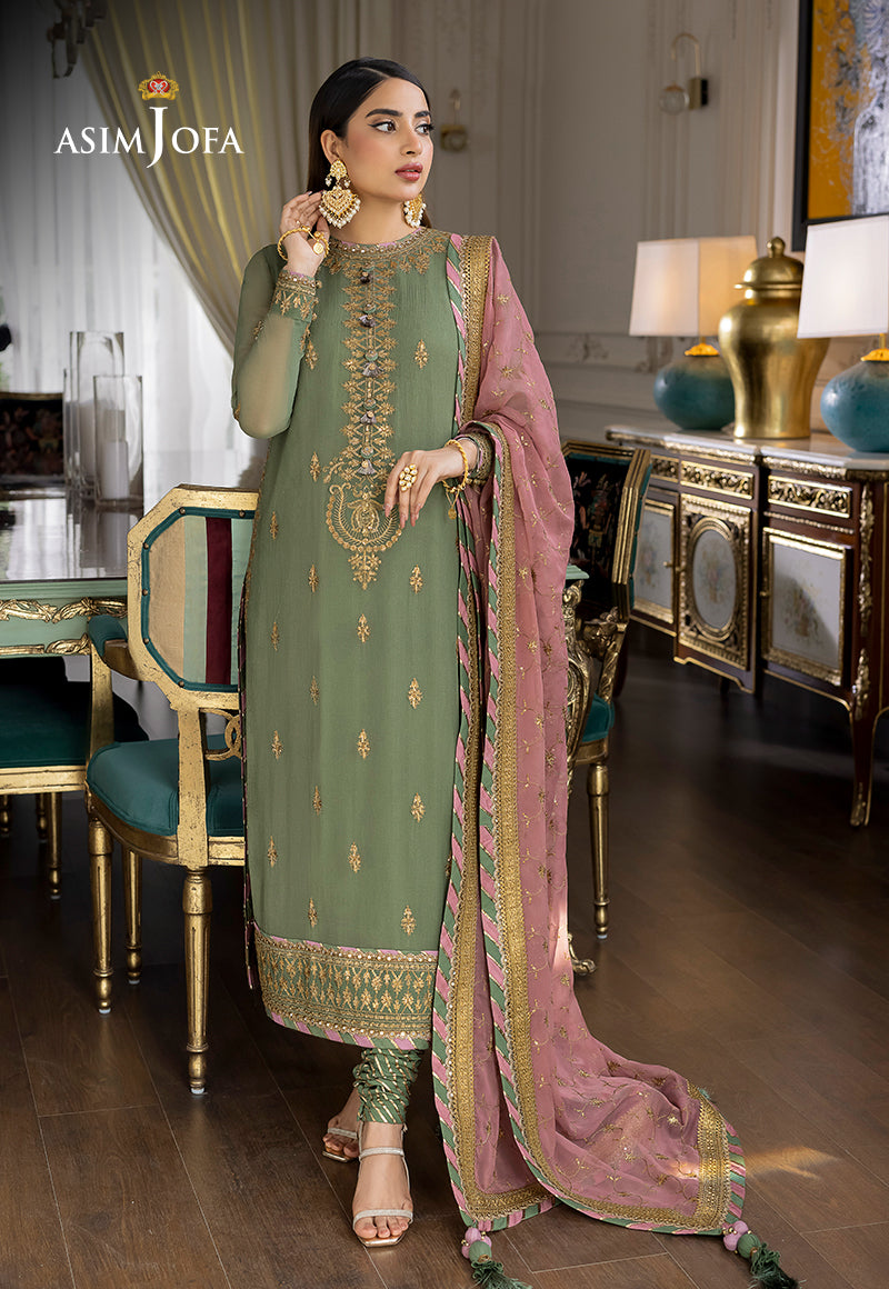 AJJMD-19 EMBROIDERED CHIFFON , ORGANZA STITCHED 3 PCS