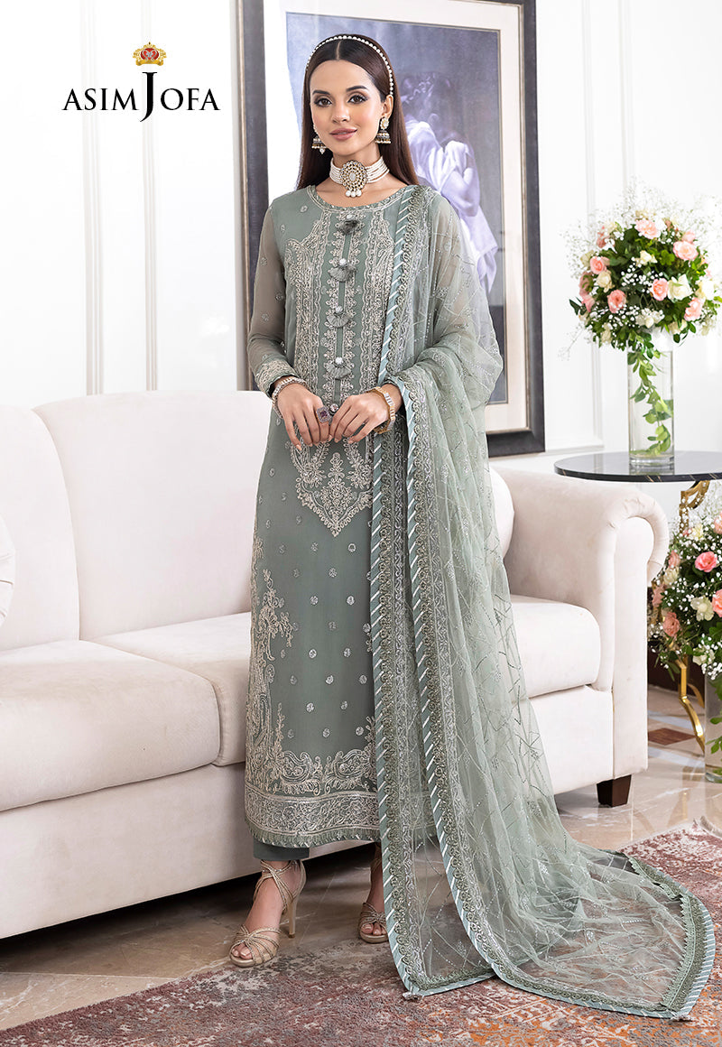AJJMD-20 EMBROIDERED CHIFFON , ORGANZA STITCHED 3 PCS