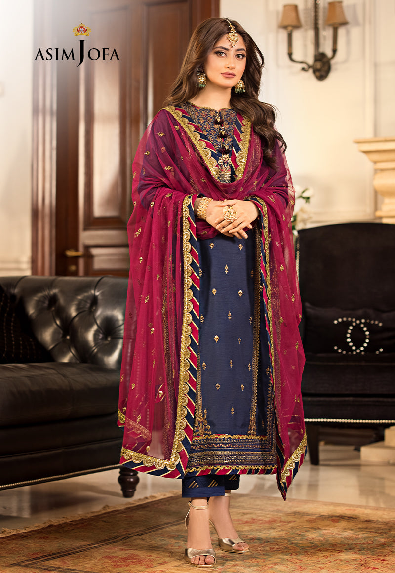 Asim AJJM-17 EMBROIDERED SILK , ORGANZA 3 PCS – Asim Jofa