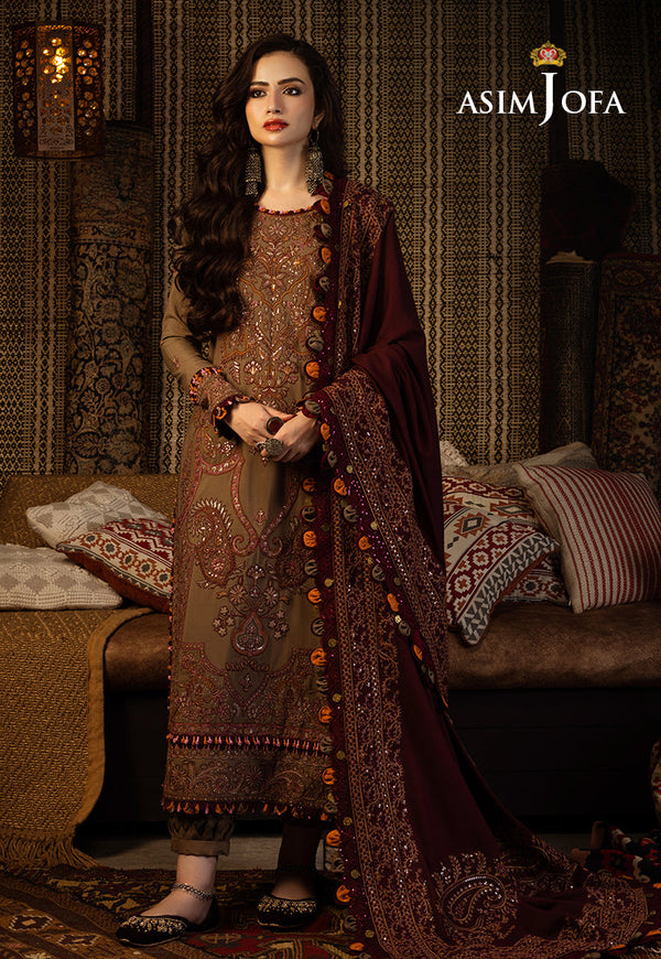 AJKTD-11 EMBROIDERED SLUB RAW SILK 3 PCS