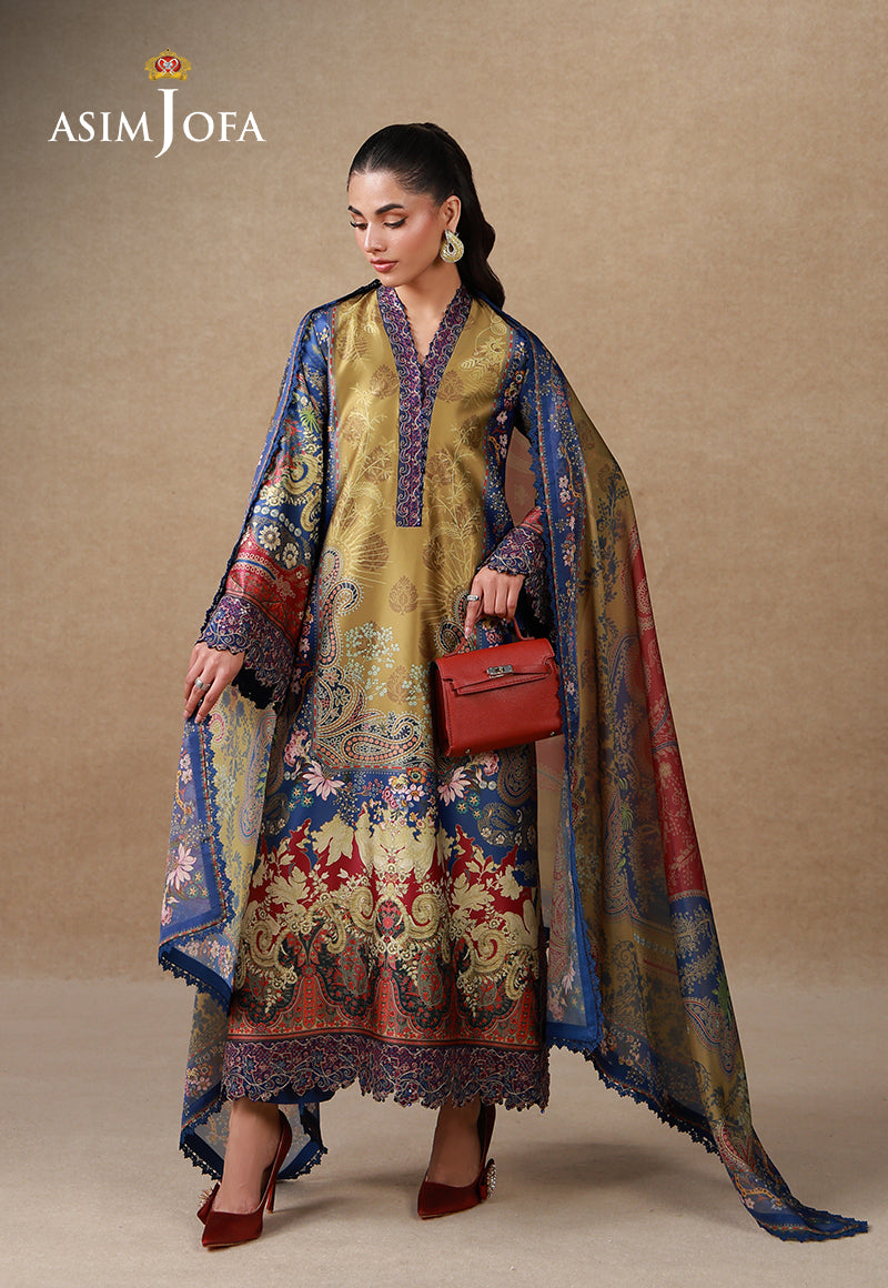 AJULSC-01 Embroidered Charmeuse Silk Unstitched 3 Pcs